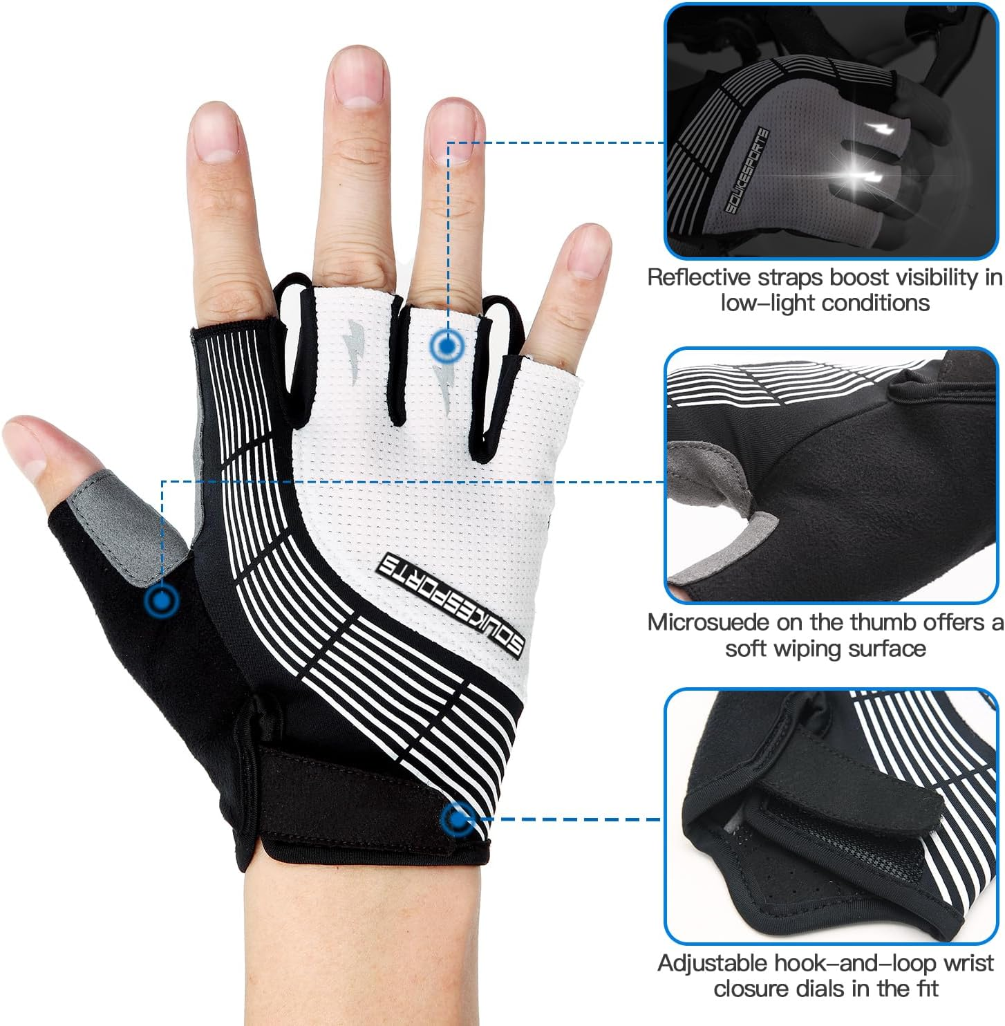 Souke Sports Cycling Bike Gloves Padded Half Finger Bicycle Gloves Shock-Absorbing Anti-Slip Breathable MTB Road Biking Gloves for Men/Women image number 5