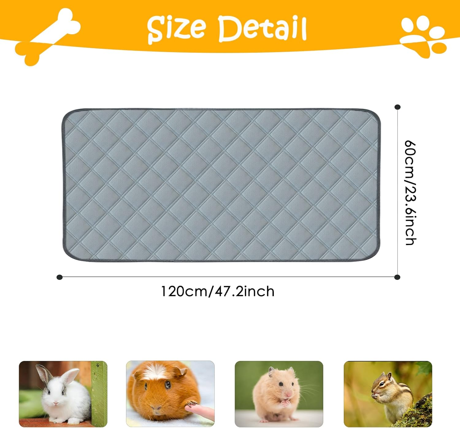 Guinea Pig Cage Liners, Washable Bedding, Super Absorbent, Waterproof, Non-Slip, Reusable, Gray