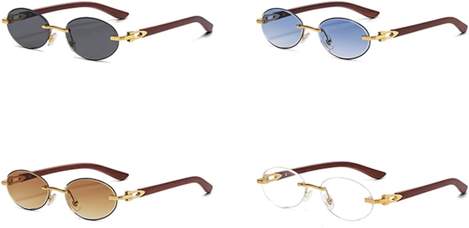 LIGOES Oval Sunglasses for Men Women Rimless Sunglasses Metal Glasses Fashion round Glasses - Gold With Blue image number 7