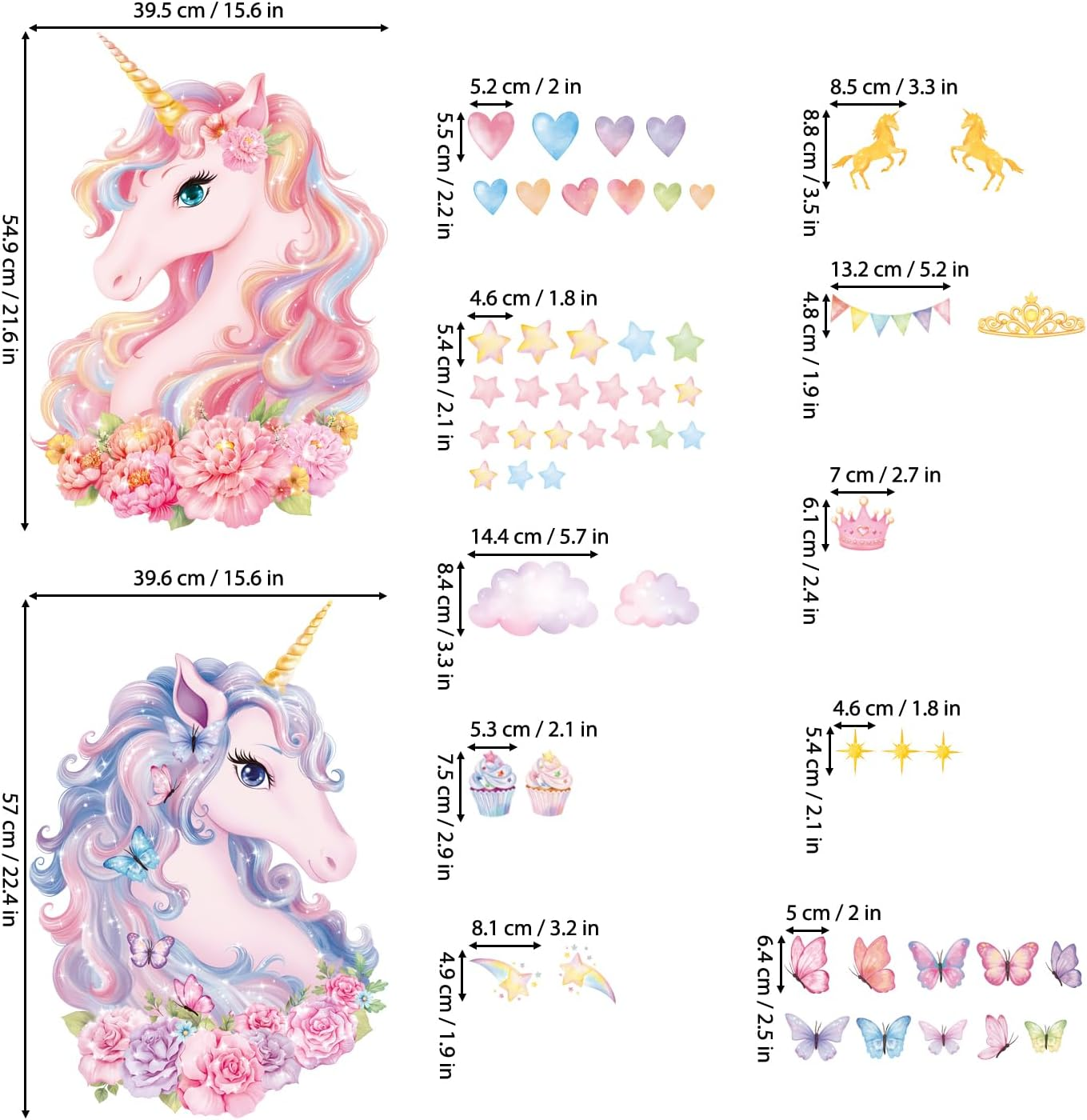 DECOWALL SG2-2412 Large Unicorn Wall Stickers Kids Peel and Stick Removable Nursery D&eacute;cor Girls Boys Bedroom Room Rainbow Art Stars Birthday Baby Home Party Decorations Living Playroom image number 3