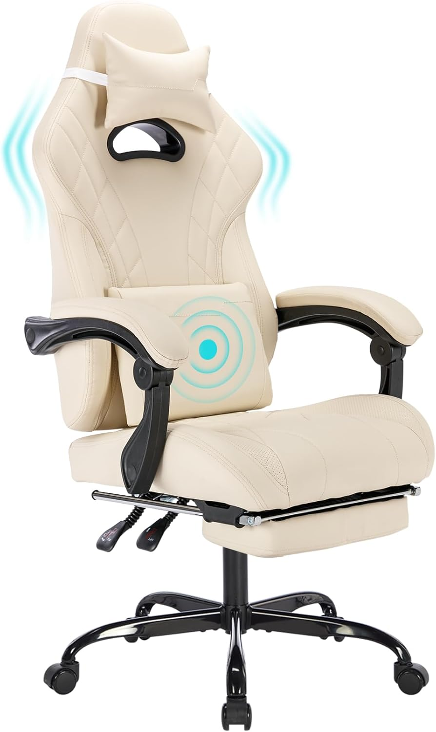 Segedom Gaming Chairs High Back Massage Game Chair with Footrest Computer Reclining Chair with Headrest and Lumbar Support for Big and Tall PVC Leather Gaming Chair for Adults (Cyan White)