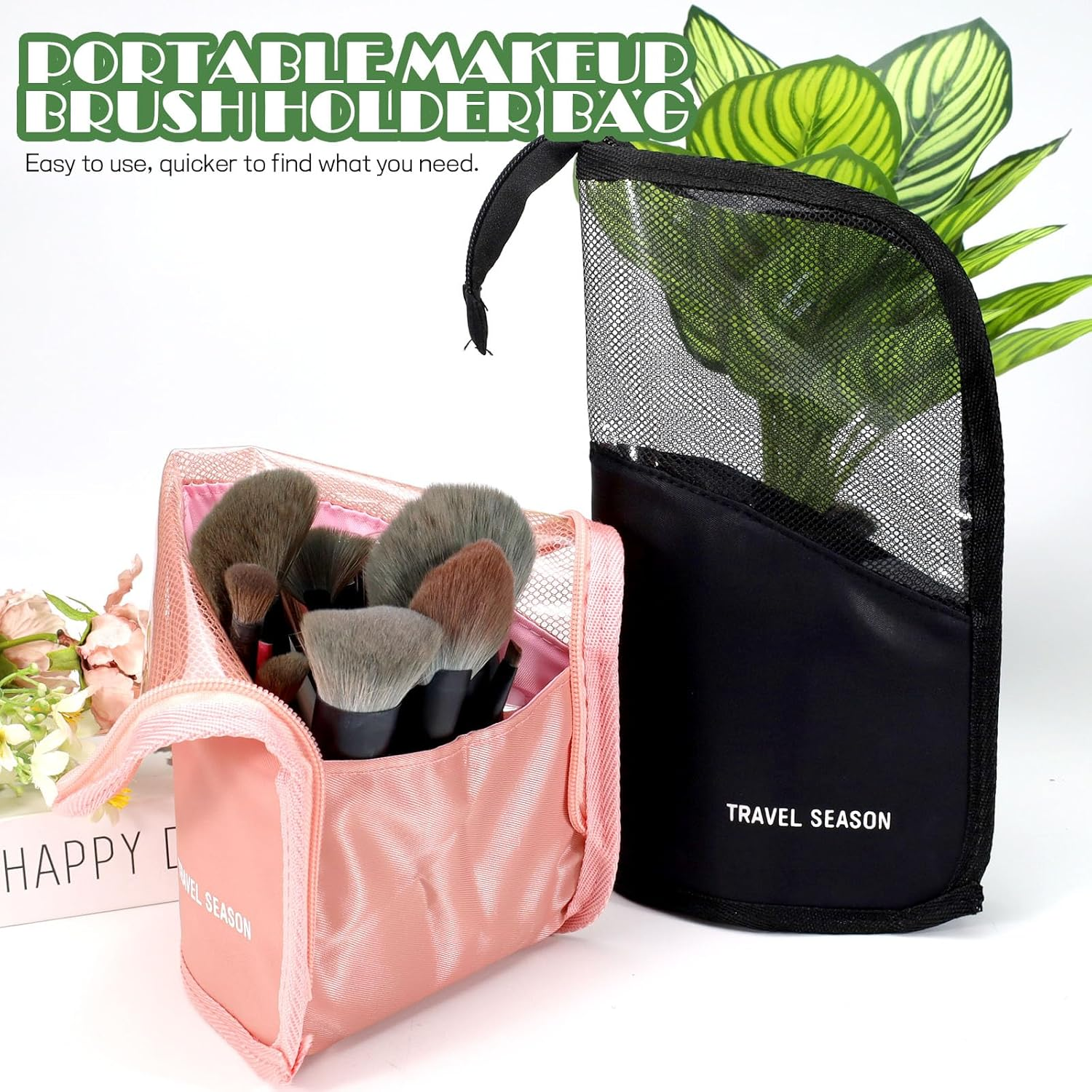 Travel Makeup Brush Bag, Waterproof Stand-Up Makeup Brushes Organizer, Portable Makeup Brush Holder for Travel (Black) image number 3