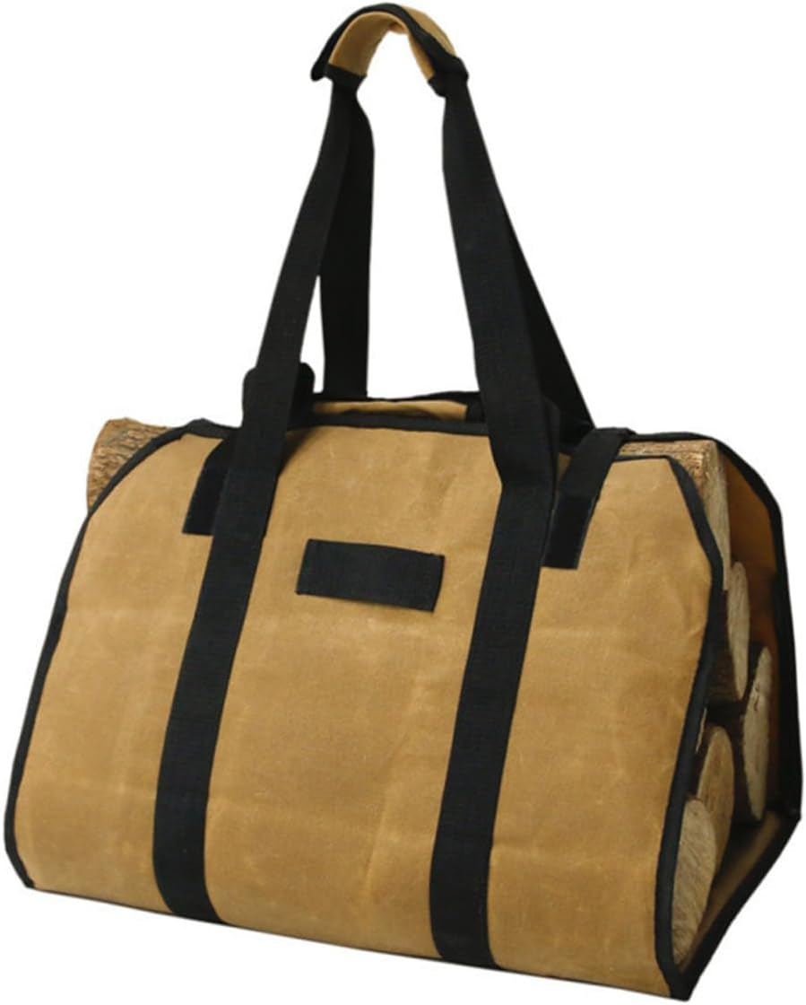 Water-Resistant Waxed Canvas Log Carrier Tote Bag with Metal Buckle and Strong Handles Firewood Holder for Camping Outdoor Bbq and Easy Storage Scratch-Resistant Firewood Carrier image number 4