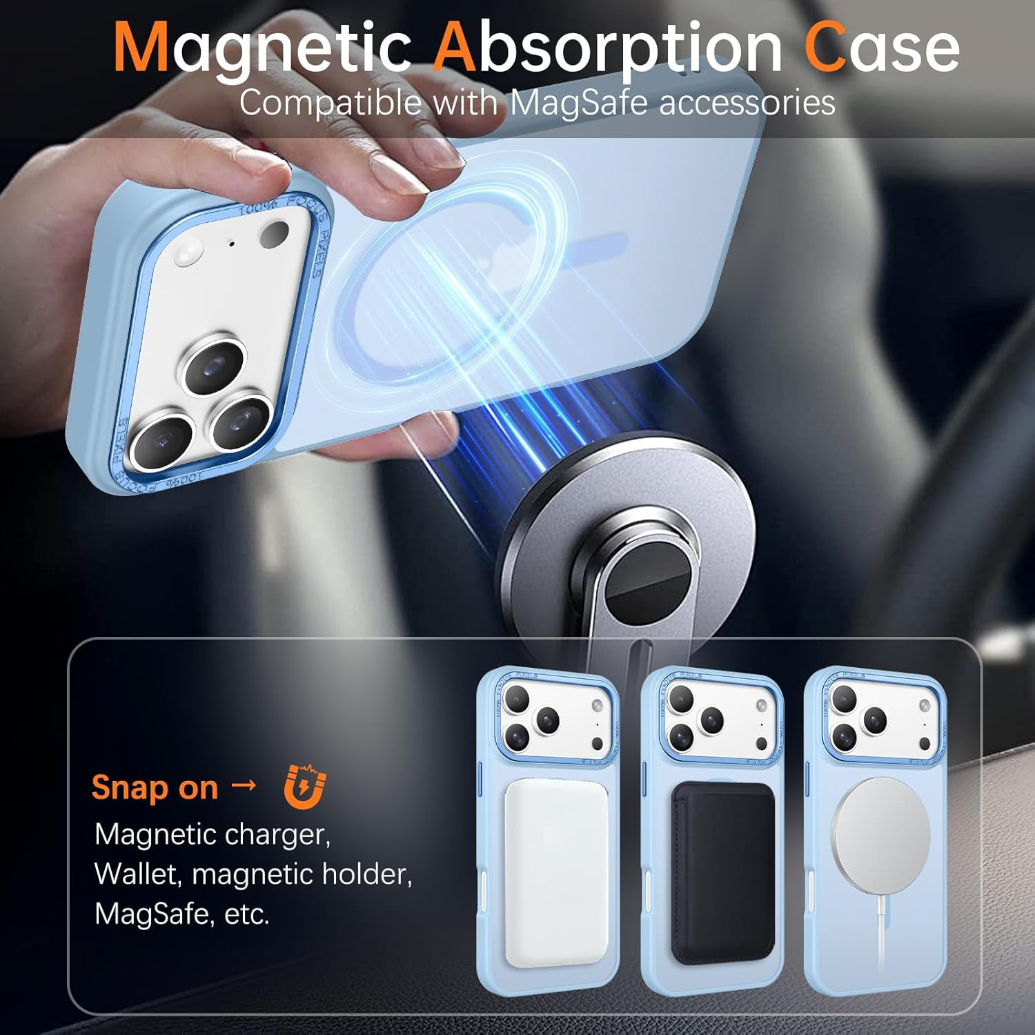 DOMAVER for Iphone 17 Pro Case, Magnetic Skin-Friendly Touch Slim Phone Cases Compatible with Magsafe, Matte Frosted Shockproof Full Body Protective Cover for Iphone 17 Pro 6.3 Inch, Light Blue image number 2