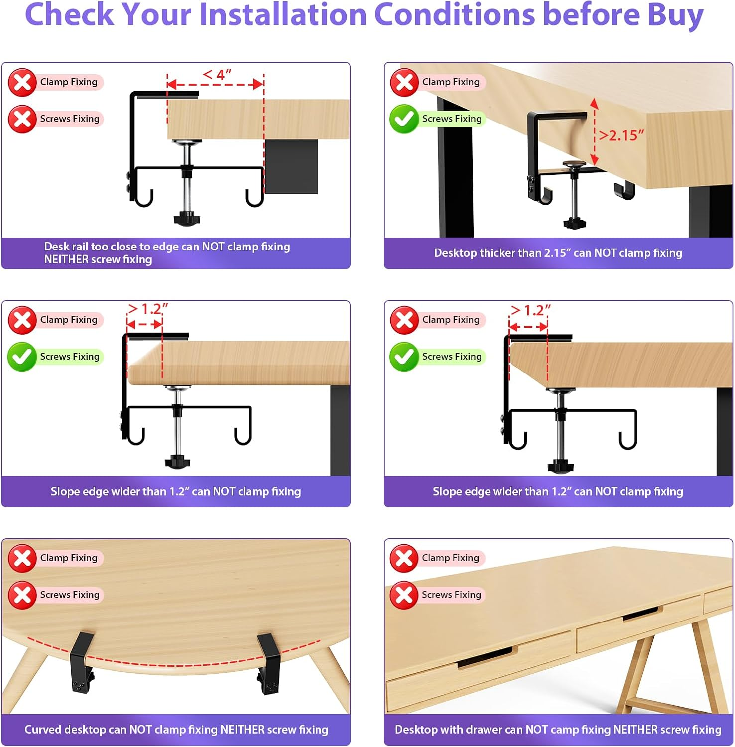 Univivi No Drill under Desk Cable Management Tray, 48" Cord Organizer for Table, Clamp/Screw Mount Desk Cable Management, Premium Fabric Cable Management Tray for Office, Home (Extra Large) image number 5
