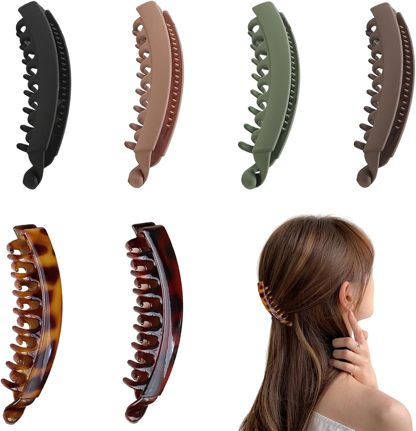 QESSUVNC Pack of 6 Large Banana Clips, Vintage Banana Clip Hair for Women and Girls, Suitable for Daily Life and Styling (6 Colours) image number 4