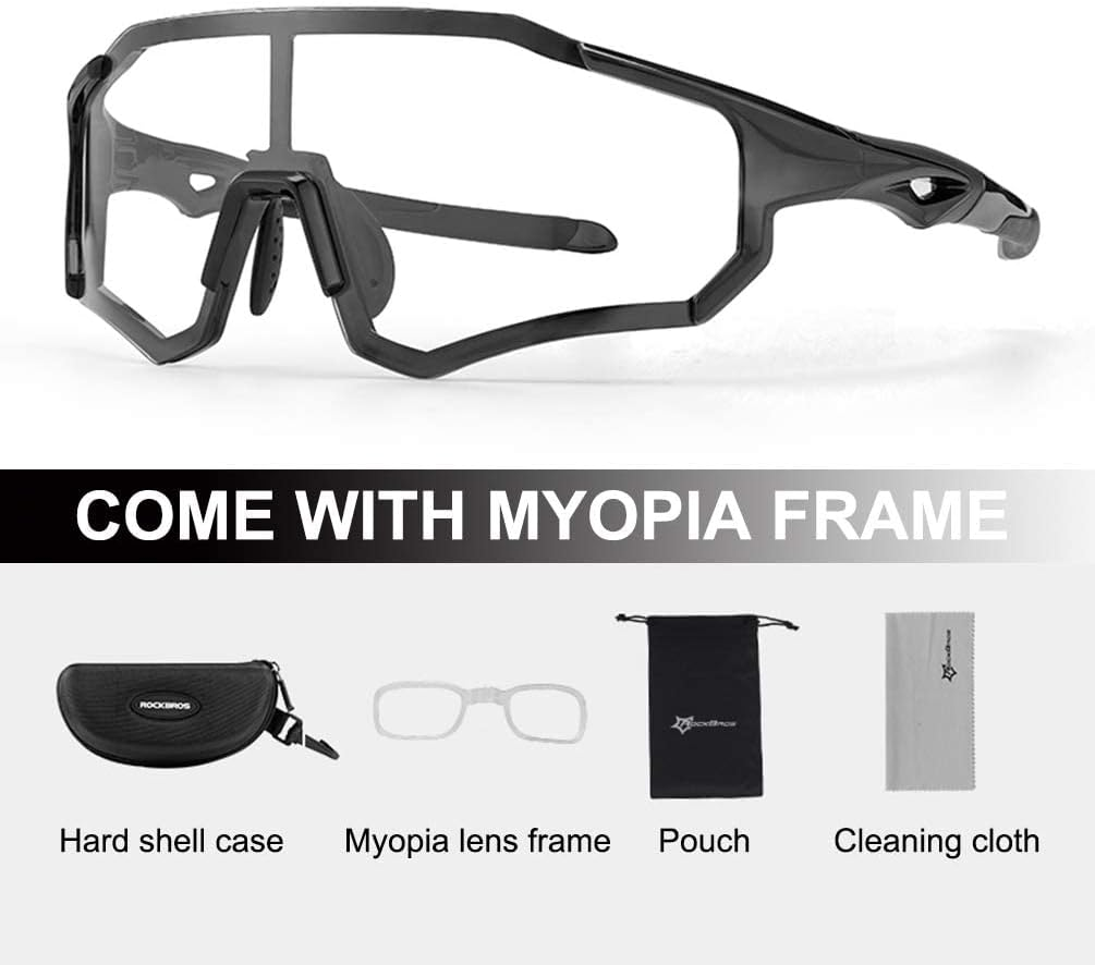 ROCKBROS Photochromic Sunglasses for Men Women Sports Cycling Glasses UV Protection Full Screen Windproof Bike Glasses for Running Fishing Black image number 6