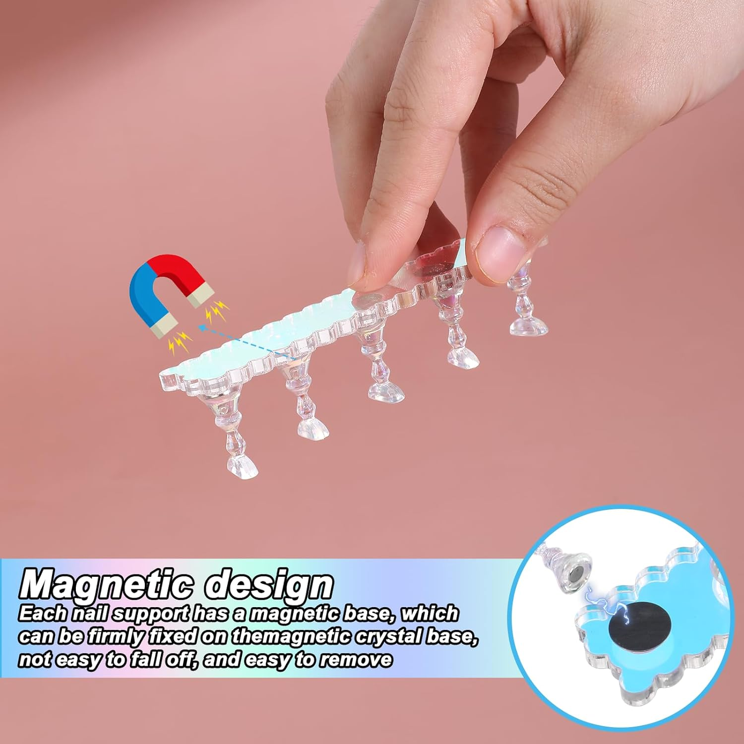 2 Set Nail Holder for Painting Nails, Press on Nail Stand with Double-Sided Nail Glue, Magnetic Fake Nail Holder for Home Diy Beginner Salon Supplies image number 6