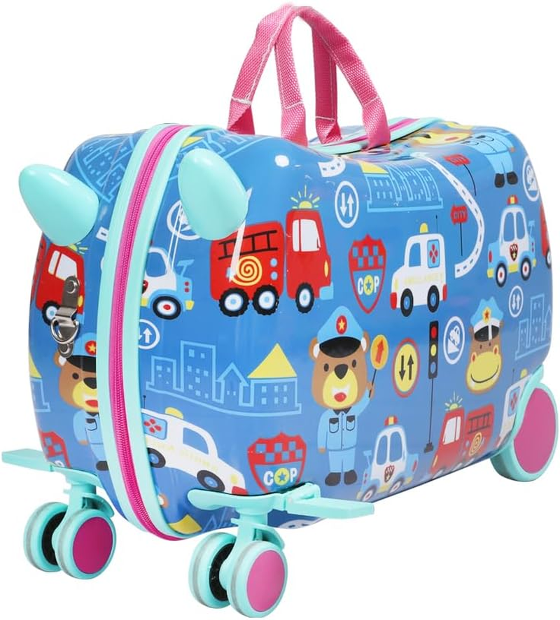 Bopeep Kids Ride-On Suitcase Scooter Children 2-In-1 Travel Rolling Luggage Organizer Carry-On Bag Trolley, W/Spinner Wheels, Shoulder Strap, for Kids Toddlers, Waterproof Shell(Ice Cream Pattern)