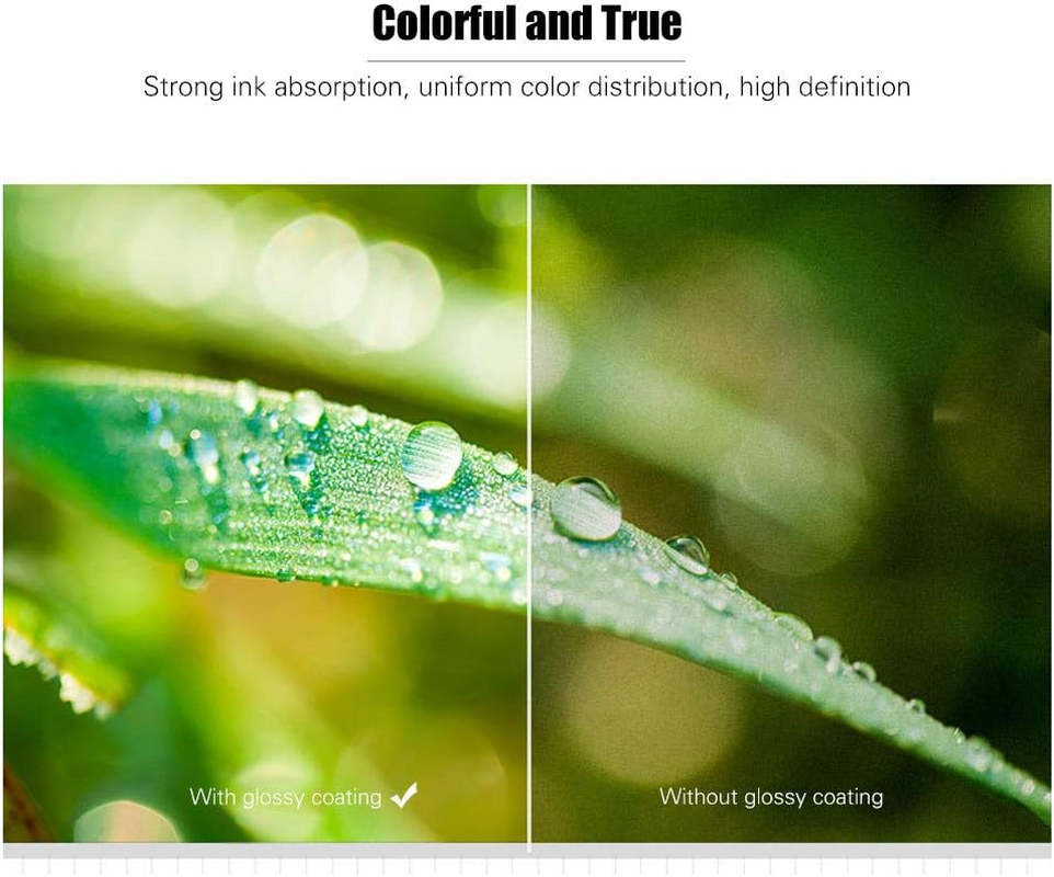 Professional A4 Size 20 Sheets Glossy Photo Paper 8.3 * 11.7 Inch 200Gsm Waterproof Resistant High Gloss Finish Surface Quick Dry for Canon Epson HP Color Inkjet Printer