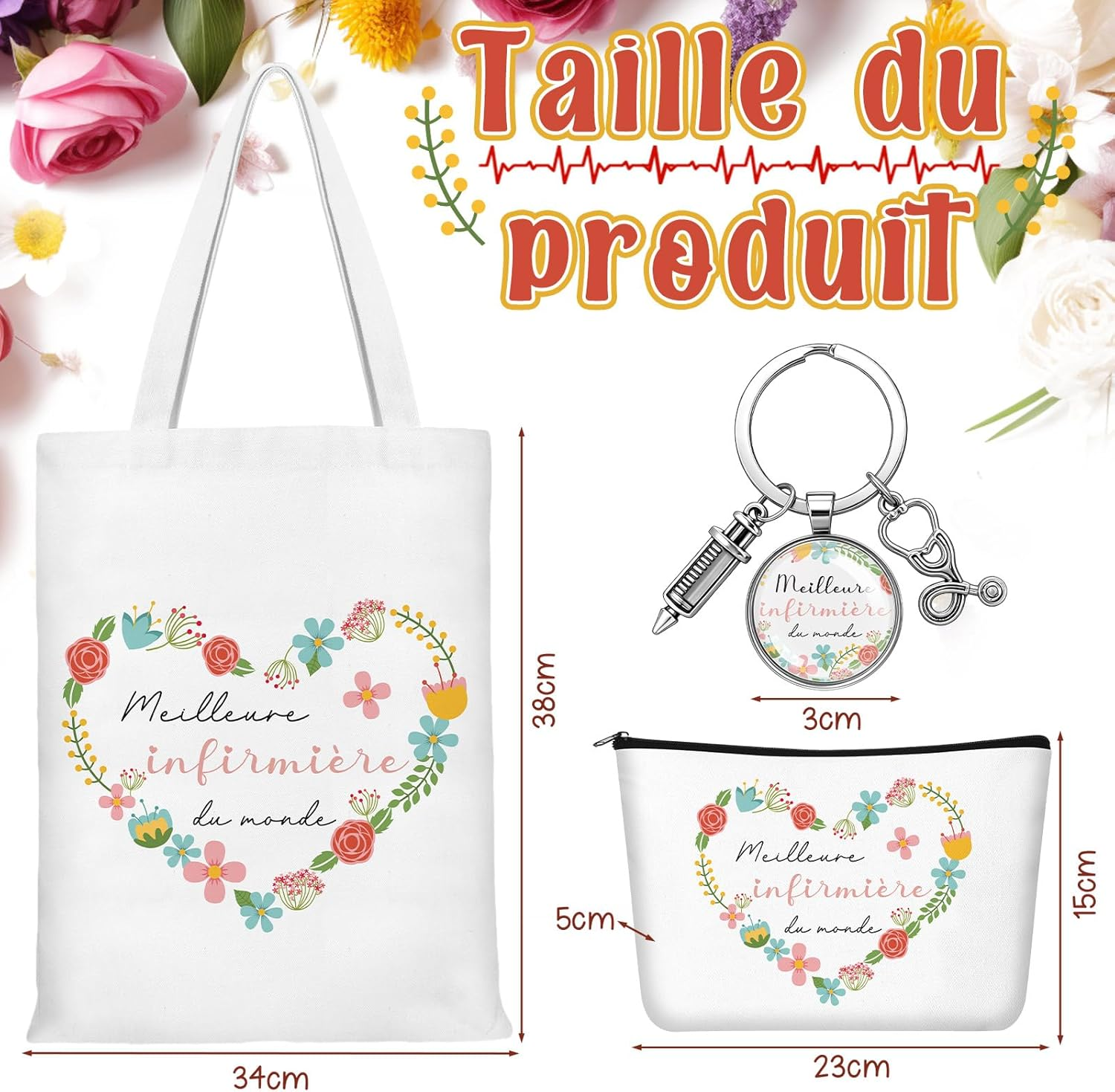 Xuniea Nurse Gift Set Including Canvas Bag, Cosmetic Bag, Keyring with Heart, Stethoscope and Syringe, Thank You Gifts for Medical Staff, Christmas image number 6