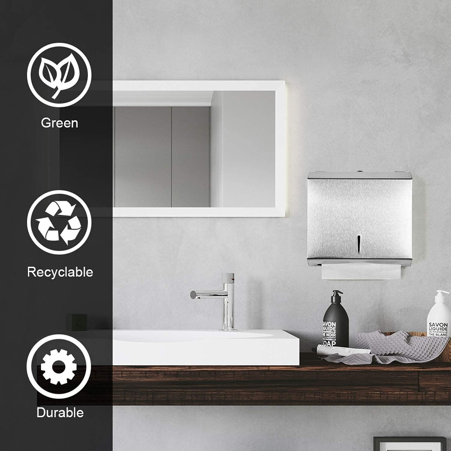 Gonioa Wall-Mounted Comercial Paper Towel Dispenser, Brushed Stainless Steel Bathroom Hand Towel Dispenser with Lock Design, Large Capacity 250 C-Fold 300 Multi-Fold Capacity image number 1