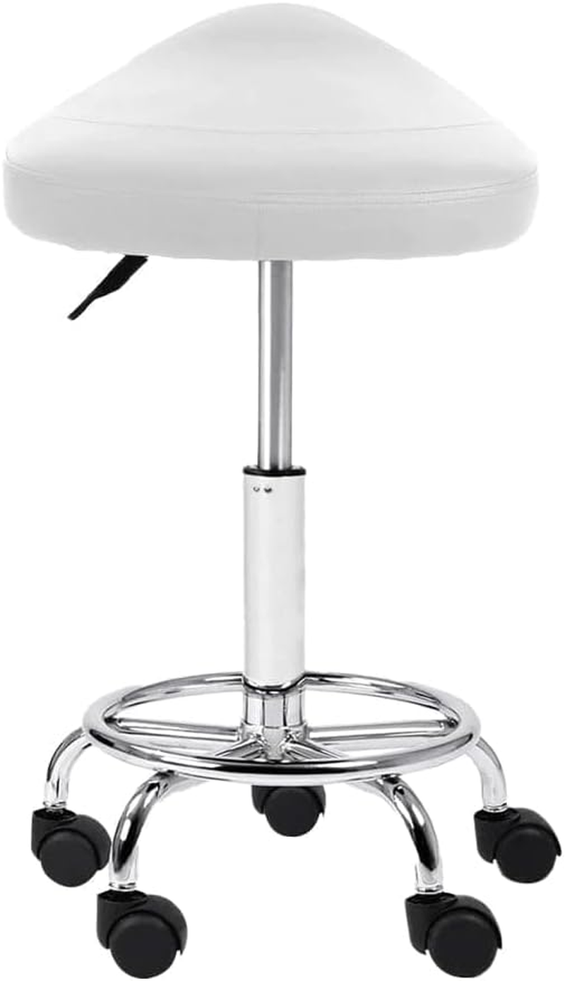 Artiss PU Salon Stool, Bar Stools Swivel Lounge Drafting Chair Piano Guitar Seat Barber Chairs Outdoor Spa Indoor Home Office Kitchen Furniture, Adjustable Height Hydraulic Lift White image number 3