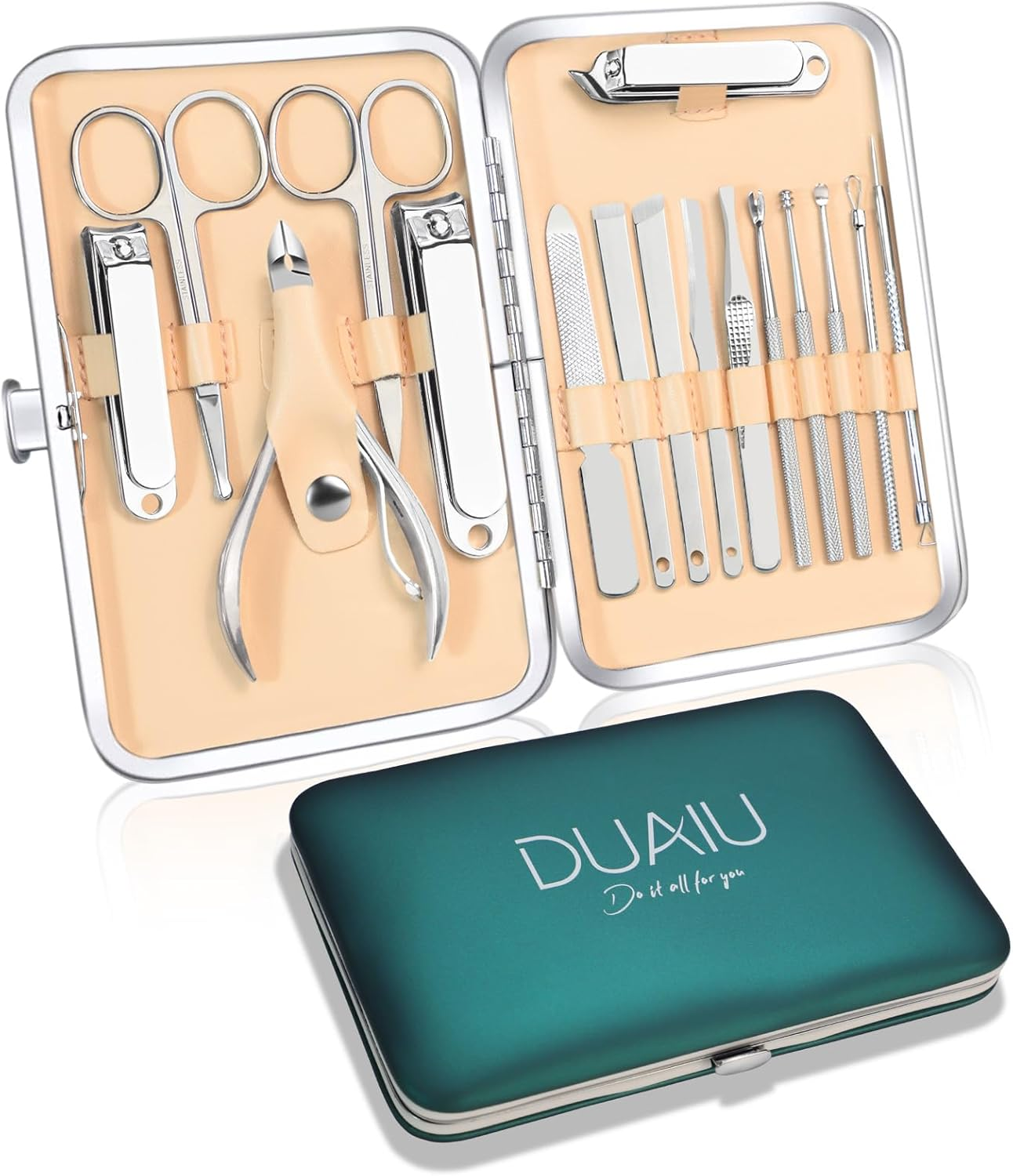DUAIU Manicure Set, 16-Piece Nail Clippers Set, Professional Stainless Steel Manicure Pedicure Set, Nail Care Set, Women and Men, Nail Case, Fingernail Care Set for Travel image number 1