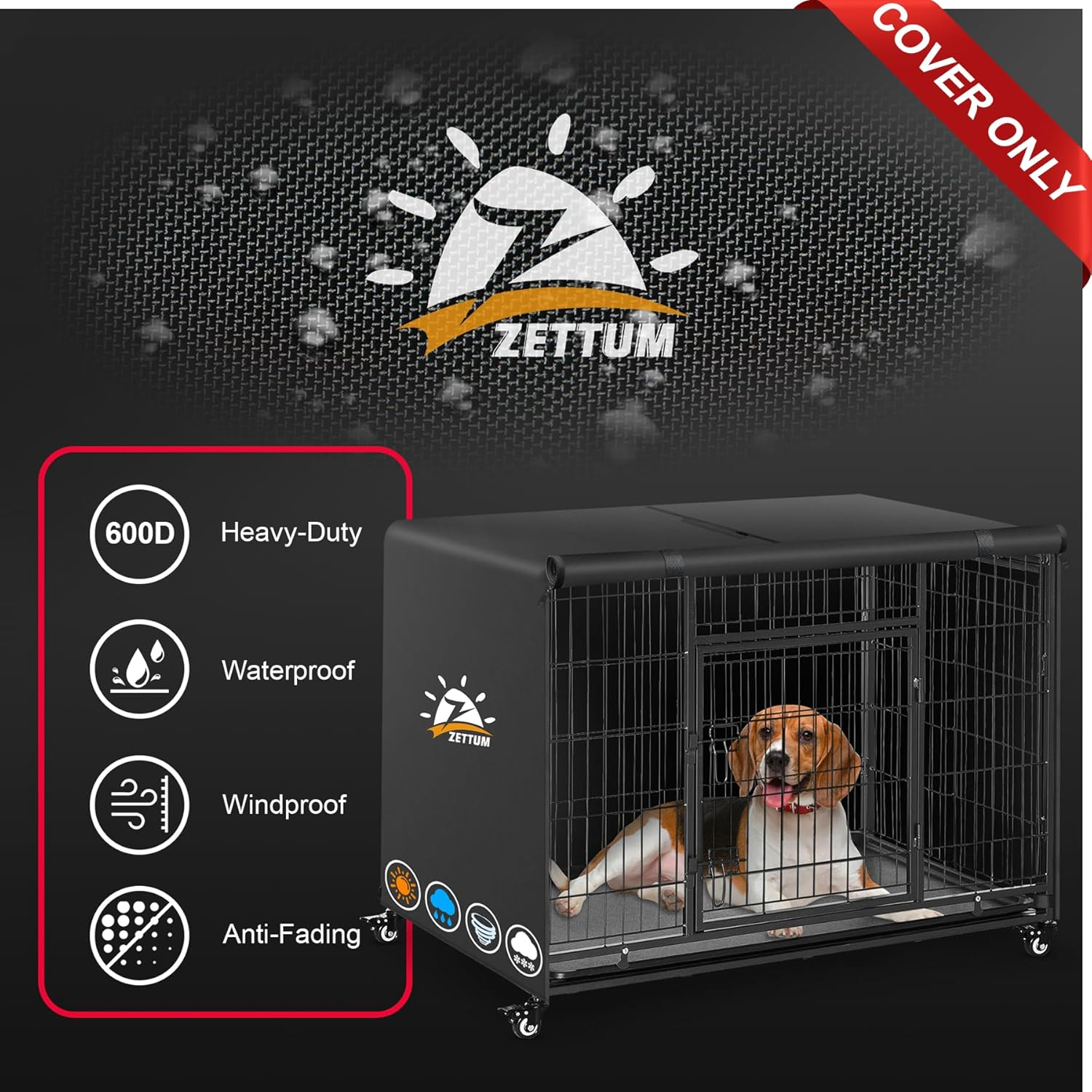 Zettum Dog Crate Cover - 600D Kennel Crate Covers for Dog Cage Waterproof & Heavy Duty, Small Dog Cage Cover Universal Fit for Most Wire Pet Crates(Cover Only) image number 6