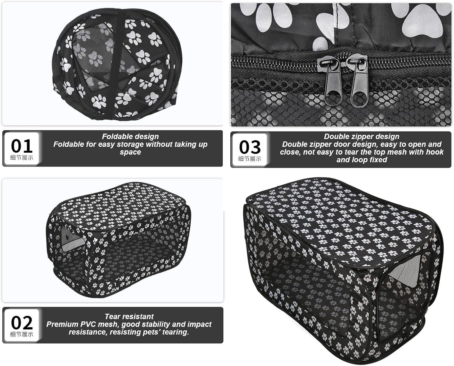 Portable Pet Playpen, Portable Cat Playpen, Foldable Dog Crate Exercise Kennel Tent, Easy to Use, for Pets Dogs Cats Indoor Outdoor Travel Camping Use, 34.3X16.5X17.7In image number 6