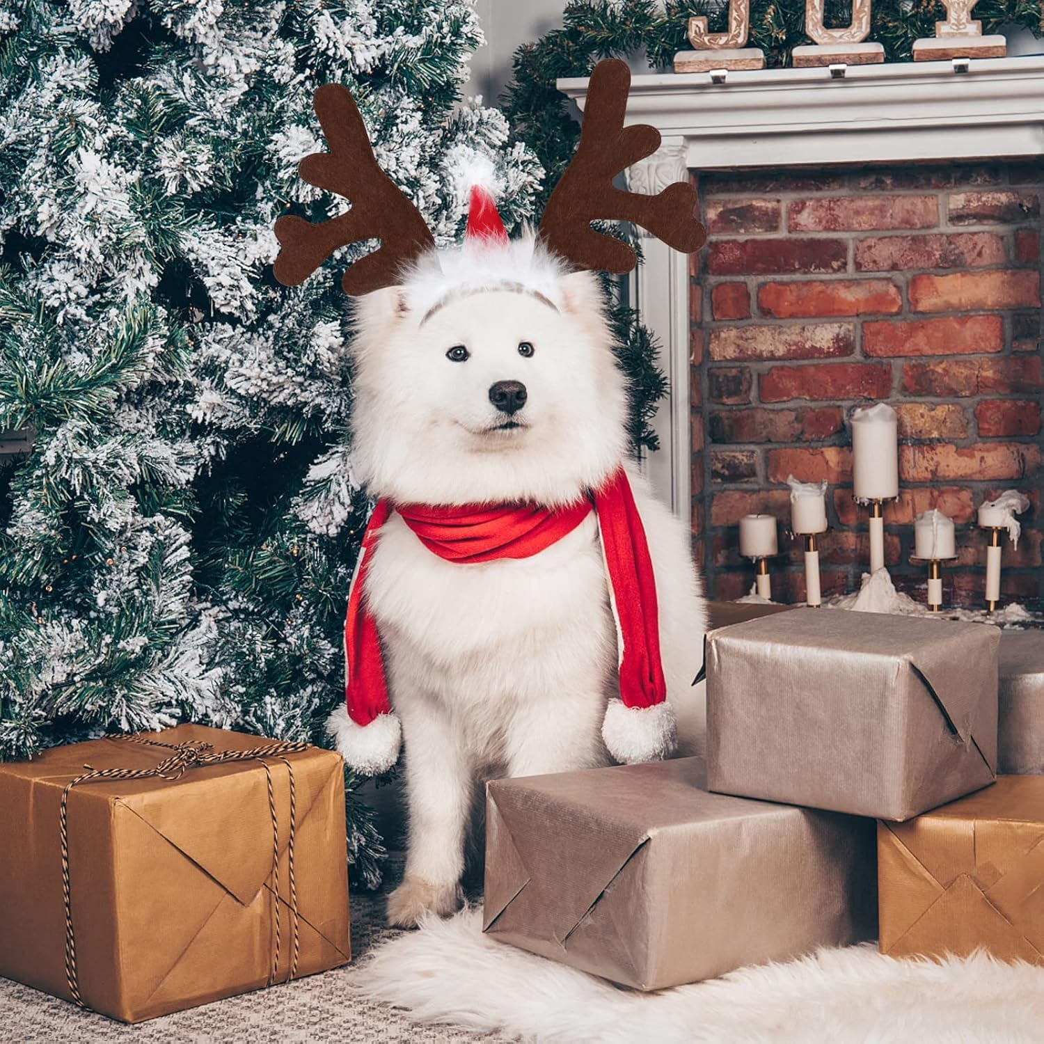 Dog Reindeer Antlers, Dog Headband, Christmas Antlers for Dog and Cats, Reindeer Antler Headband for Pet Christmas Costume Pet Elk Headwear for Dogs Cats Pets Xmas Party Supplies (Brown) image number 4