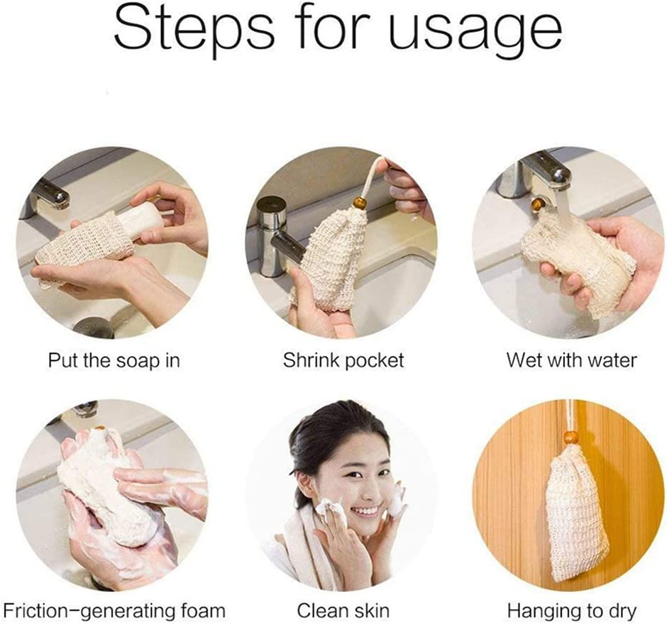 5PCS Soap Exfoliating Bags Ramie Foaming Net Soap Saver Bag Pouch Drawstring image number 5
