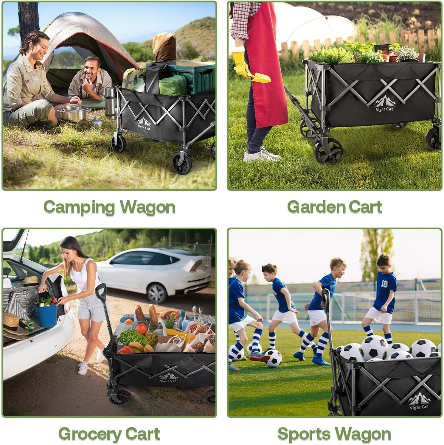 Night Cat Collapsible Wagon for Camping: 150L Garden Gart with Wheels Heavy Duty - Folding Utility Wagon for Outdoor Beach image number 6