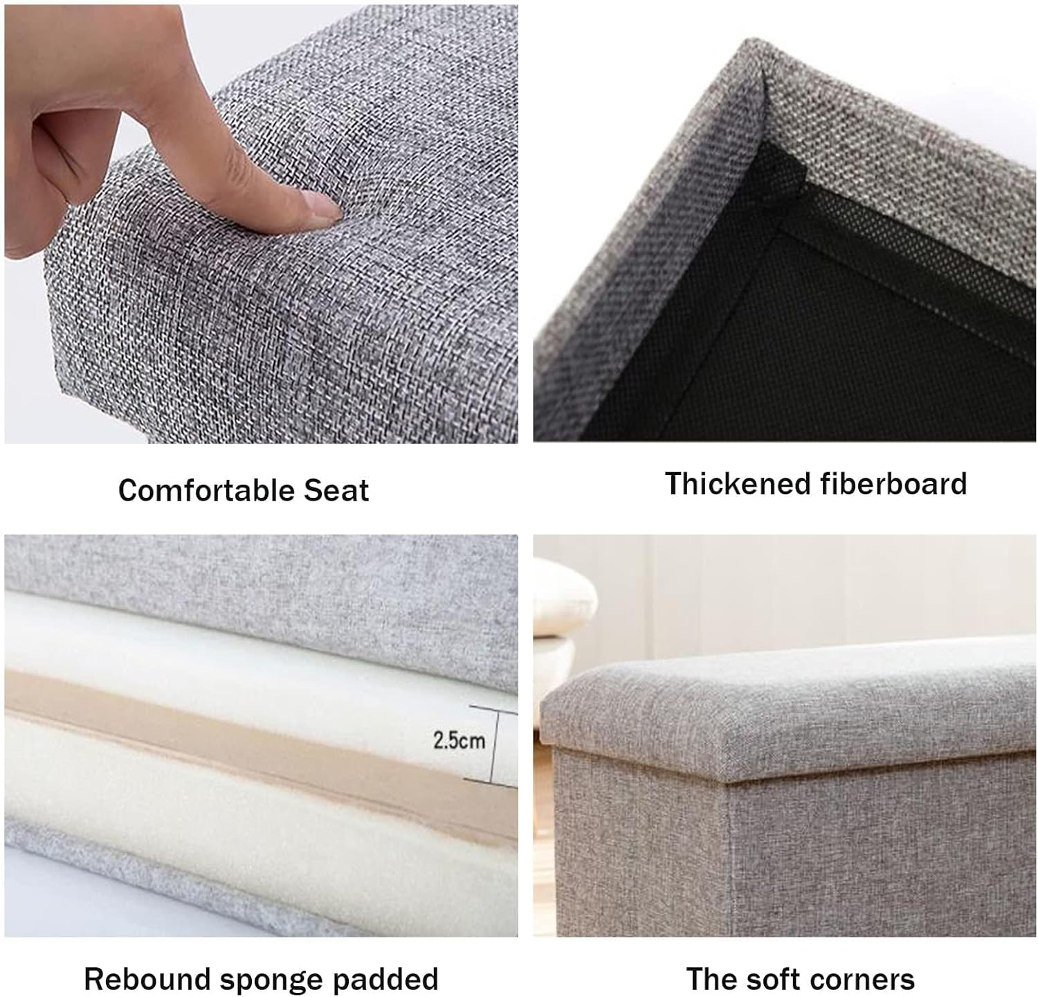 Hbluefat 30 Inches Folding Storage Ottoman, 110L Fabric Linen Footrest Ottoman, Storage Bench for Bedroom,Living Room and Hallway, Support 350Lbs (Beige) - Brown image number 3