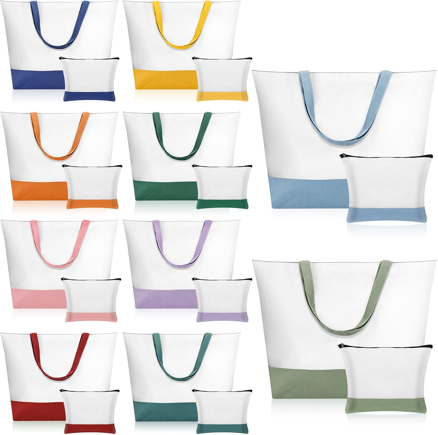 Sanwuta 40 Pcs Large Blank Canvas Tote Bags and Makeup Bags Blank Reusable Grocery Luggage Canvas Tote with Handles (Ultimate Color Bundle)