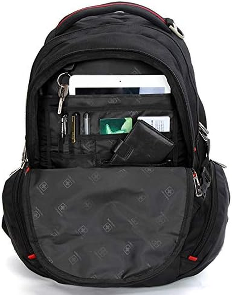 SWISSWIN Swiss Waterproof Business Backpack Travel Backpack College School Backpack Casual Daypack Daily Shoulder Bag SW8118 Black 17 Inch Laptop Notebook Backpack for Men Womens Boys Girls image number 2