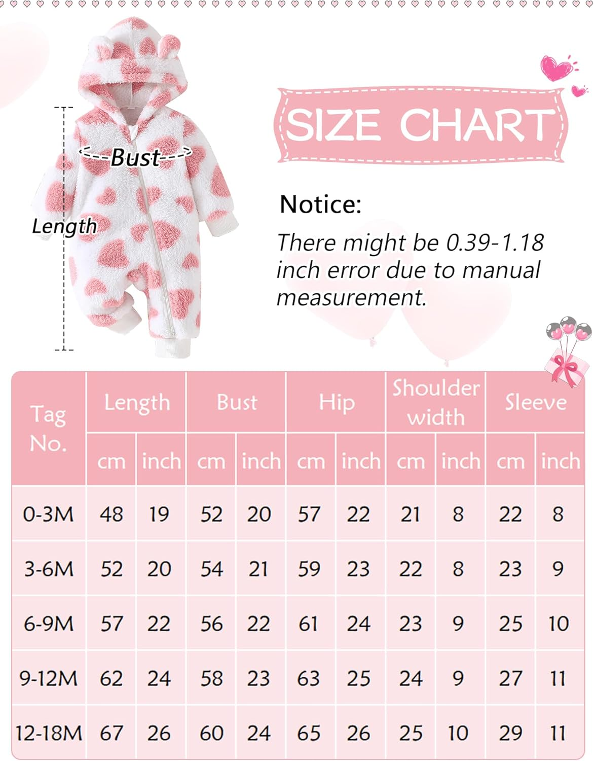 SEAUR Newborn Baby Girl Snowsuit Winter Hooded Fleece Jumpsuit Infant Bear Ear Snow Suit Zip up Romper Warm Outwear Outfits image number 1