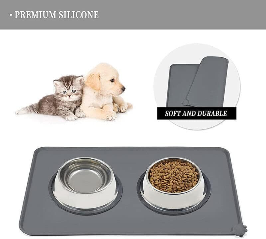 Qttie Silicone Feeding Food Mat for Dog Cat Placemat Pet Dish Bowl Easy Clean- Non-Skid, Spill-Proof Placemat, Durable & Foldable, 48X28Cm - Blue image number 5