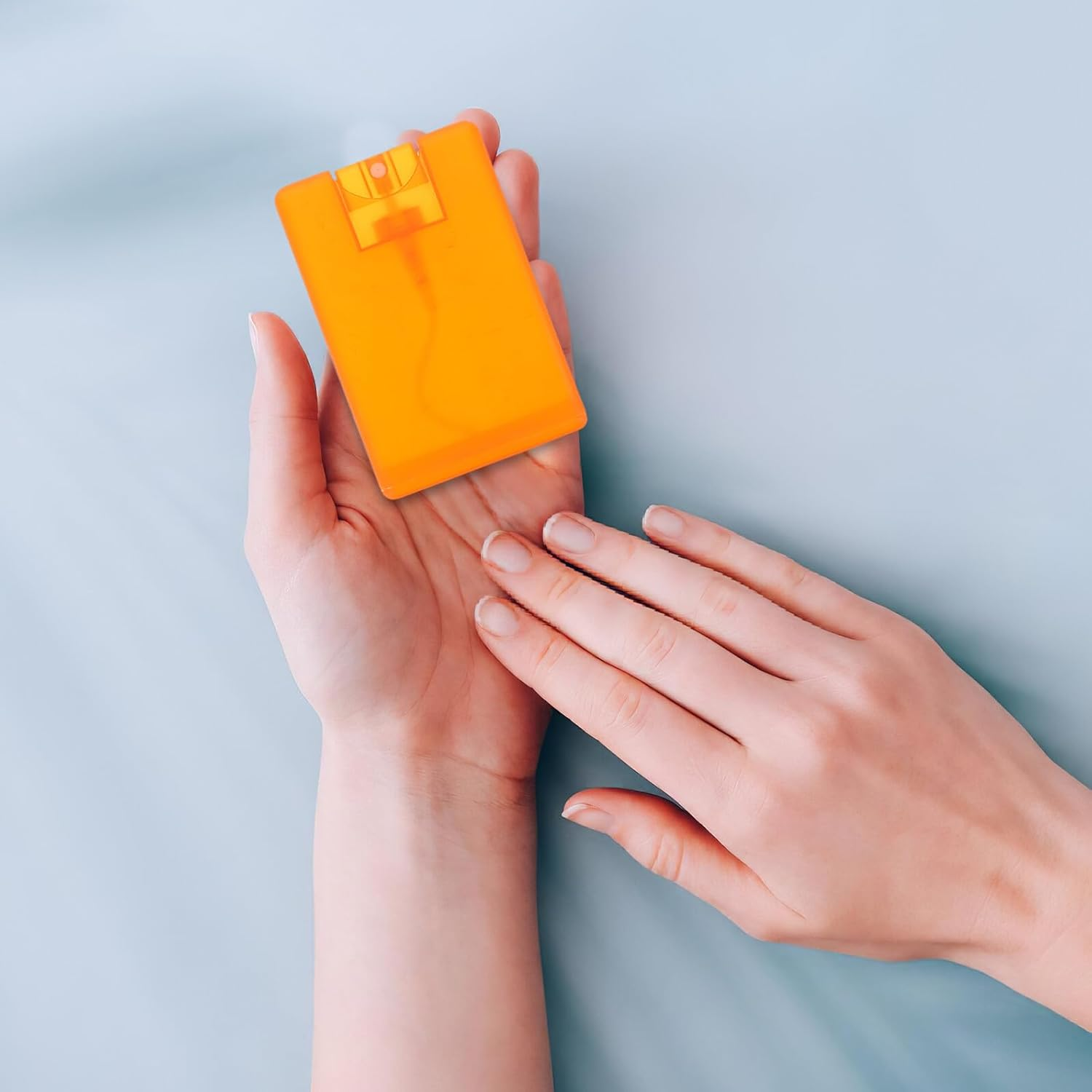 MUSISALY 30Pcs Card Spray Perfume Bottles Refillable Portable Mini Atomizer for Essential Oils Facial Mists Air Fresheners Lightweight Travel Containers in Transparent Light Orange