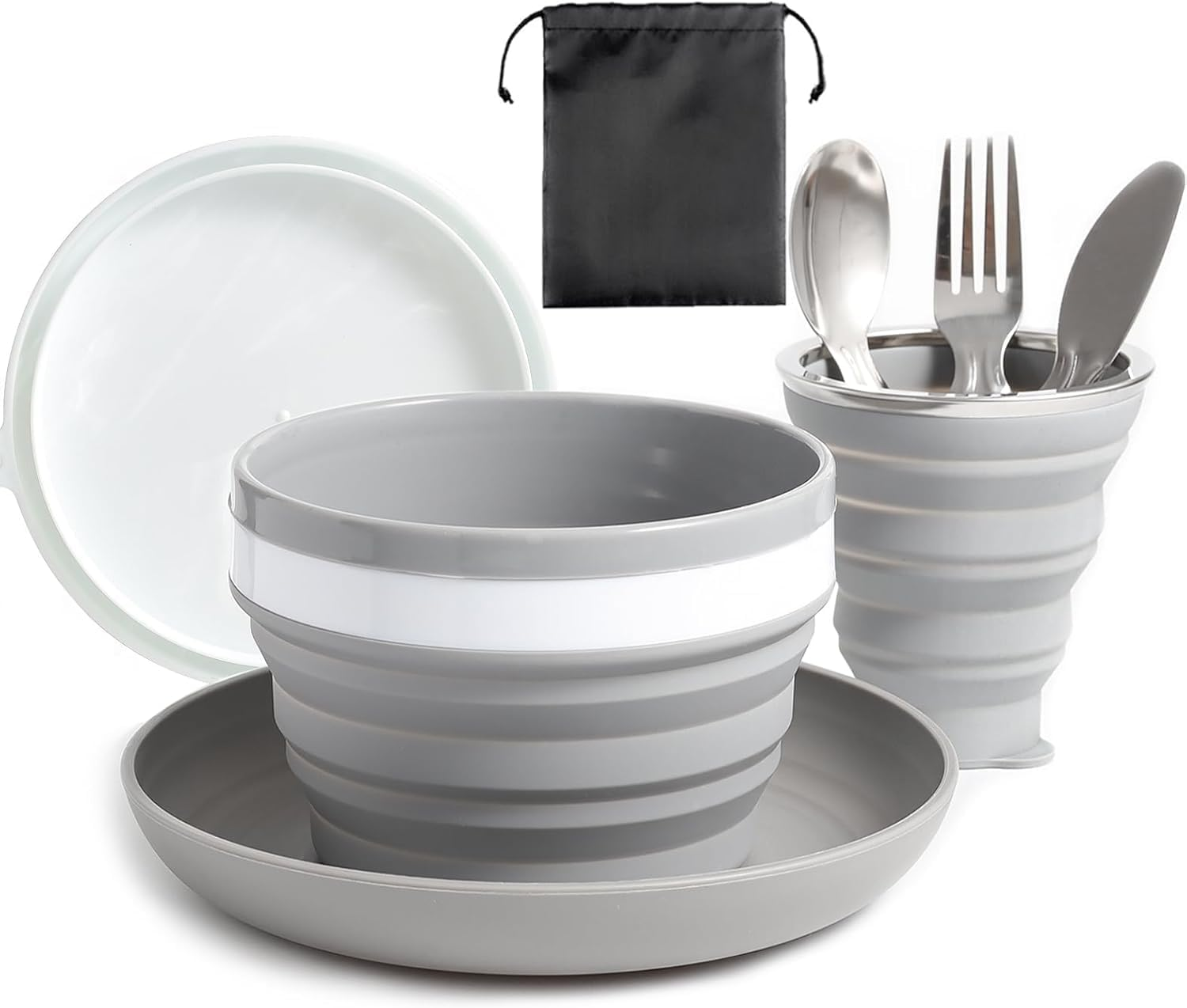 Camping Plate Bowl Cup Cutlery Set for 1, Folding Portable Camping Plates and Bowls Set, Crockery Sets for Hiking, Travel & Outdoor image number 3