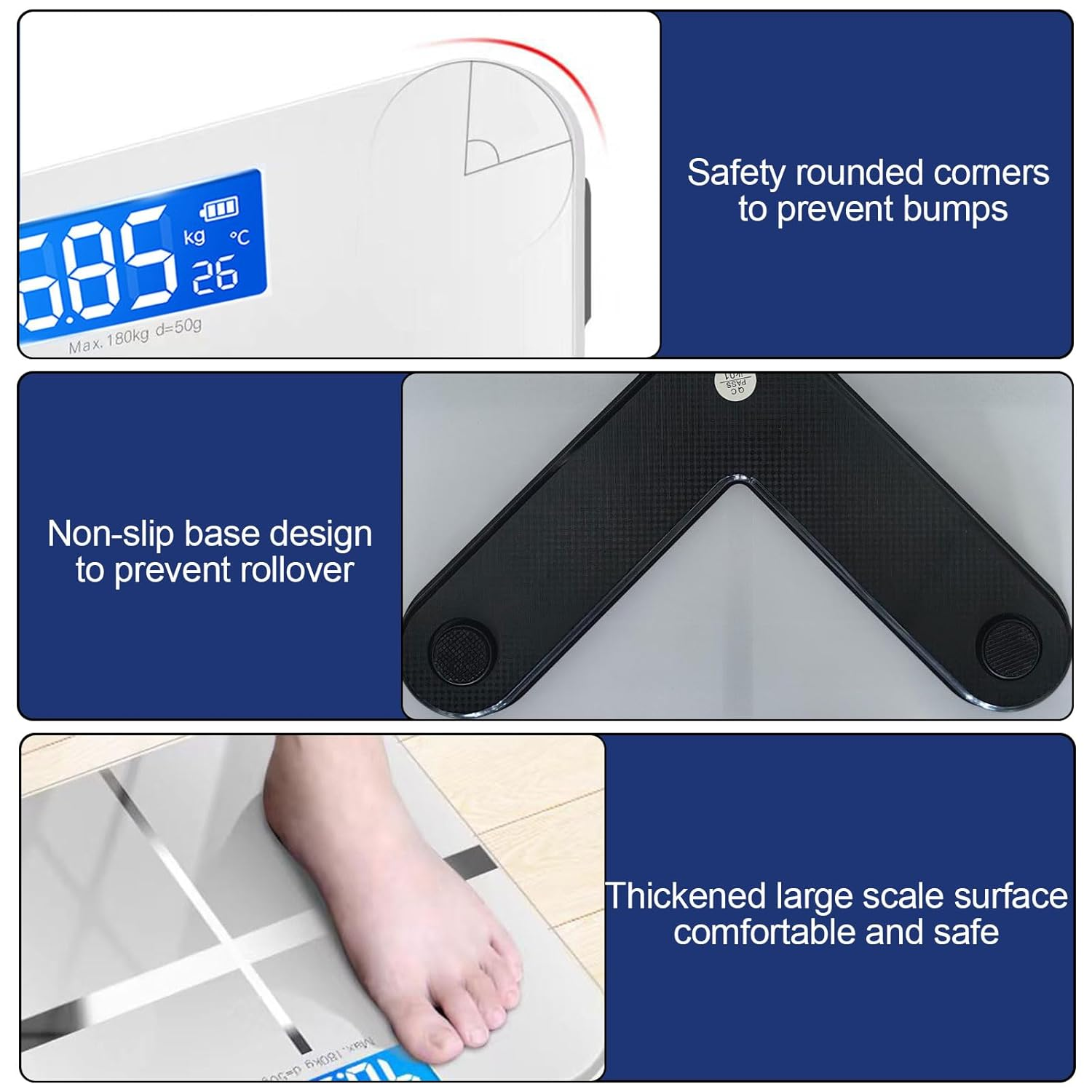 Wesoke Digital Bathroom Scale for Body Weight, Highly Accurate Rechargeable Scale, High Precision Body Fat Scale with LED Display & Tempered Glass & Thermometer, Measures Weight up to 180Kg, White image number 4