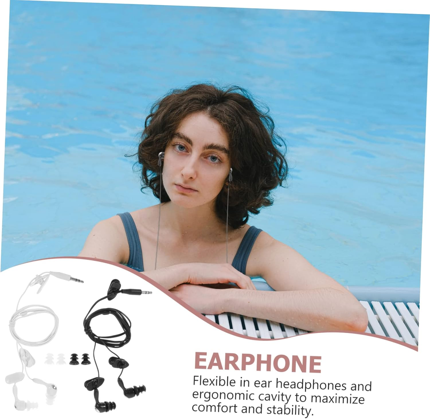 CONGARTENO 2Pcs Waterproof Mp3 Earphones 3.5Mm Ear Hook In-Ear Design for Swimming and Diving, Multi-Use Shower Ear Plugs Compatible Water Sports image number 4