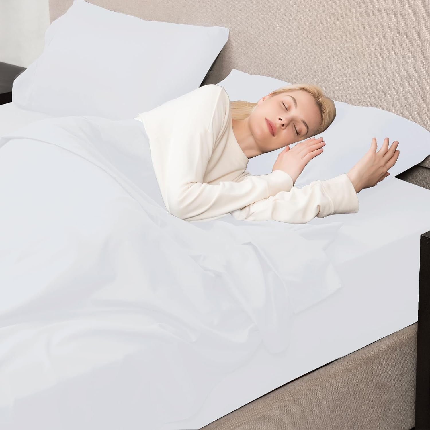 Mejoroom Queen Sheet Set - Hotel Luxury 1800 Bedding Sheets & Pillowcases - Deep Pocket Fitted Sheet, Hypoallergenic, Wrinkle& Breathable, Fade Resistant - 4 Piece (Queen,White) image number 4