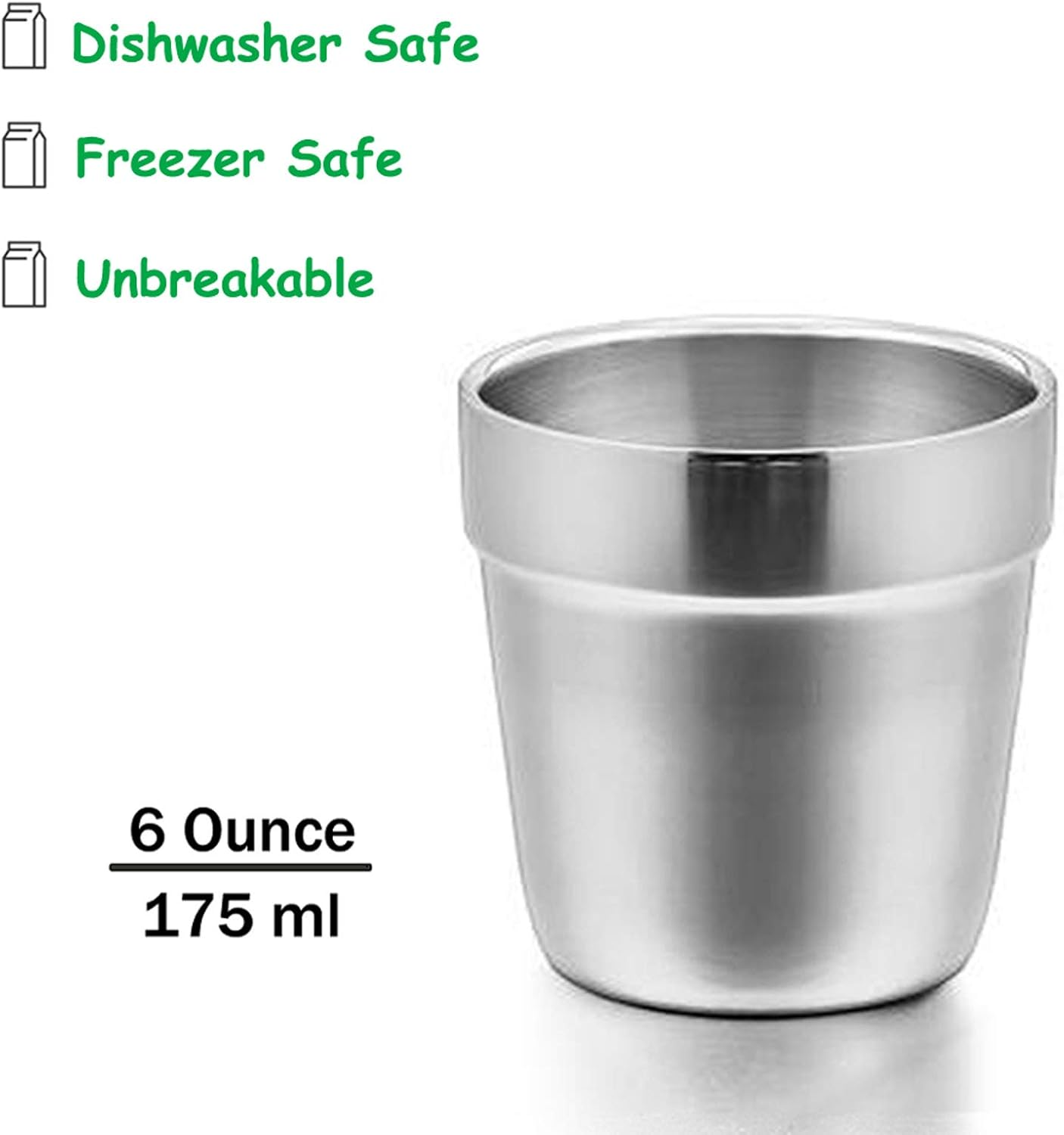 Cups for Toddlers Kids, E-Far 6 Ounce Stainless Steel Insulated Tumblers for Children Preschoolers, Training & Transition, Double Wall & Shatterproof, Mirror Polished & Dishwasher Safe - 6 Pack image number 1