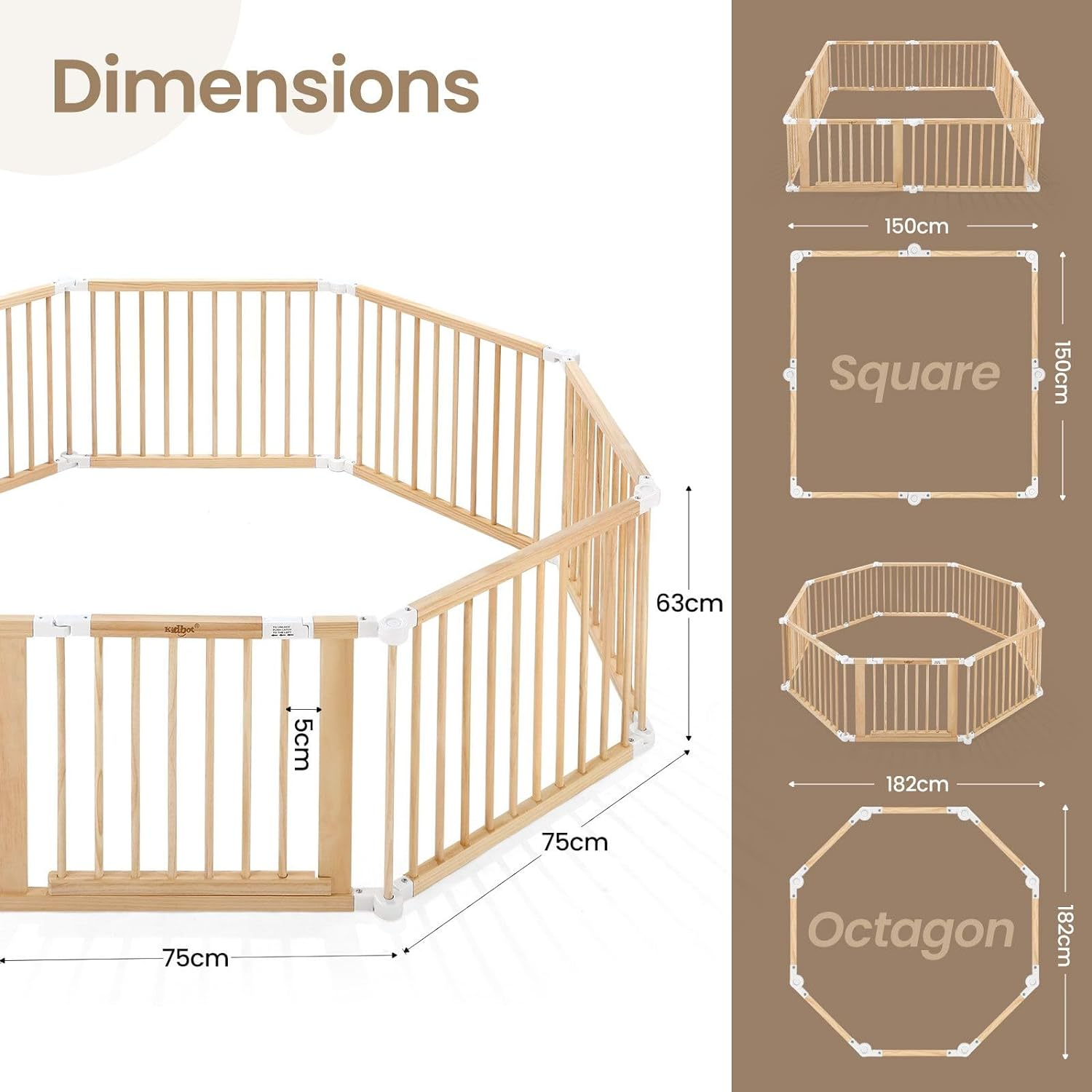 Pet Scene Wooden Pet Playpen Gate 8 Panel for Kids Pet Dog Safety Fence Activity Centre Play Yard Pen Foldable Travel Guard image number 3