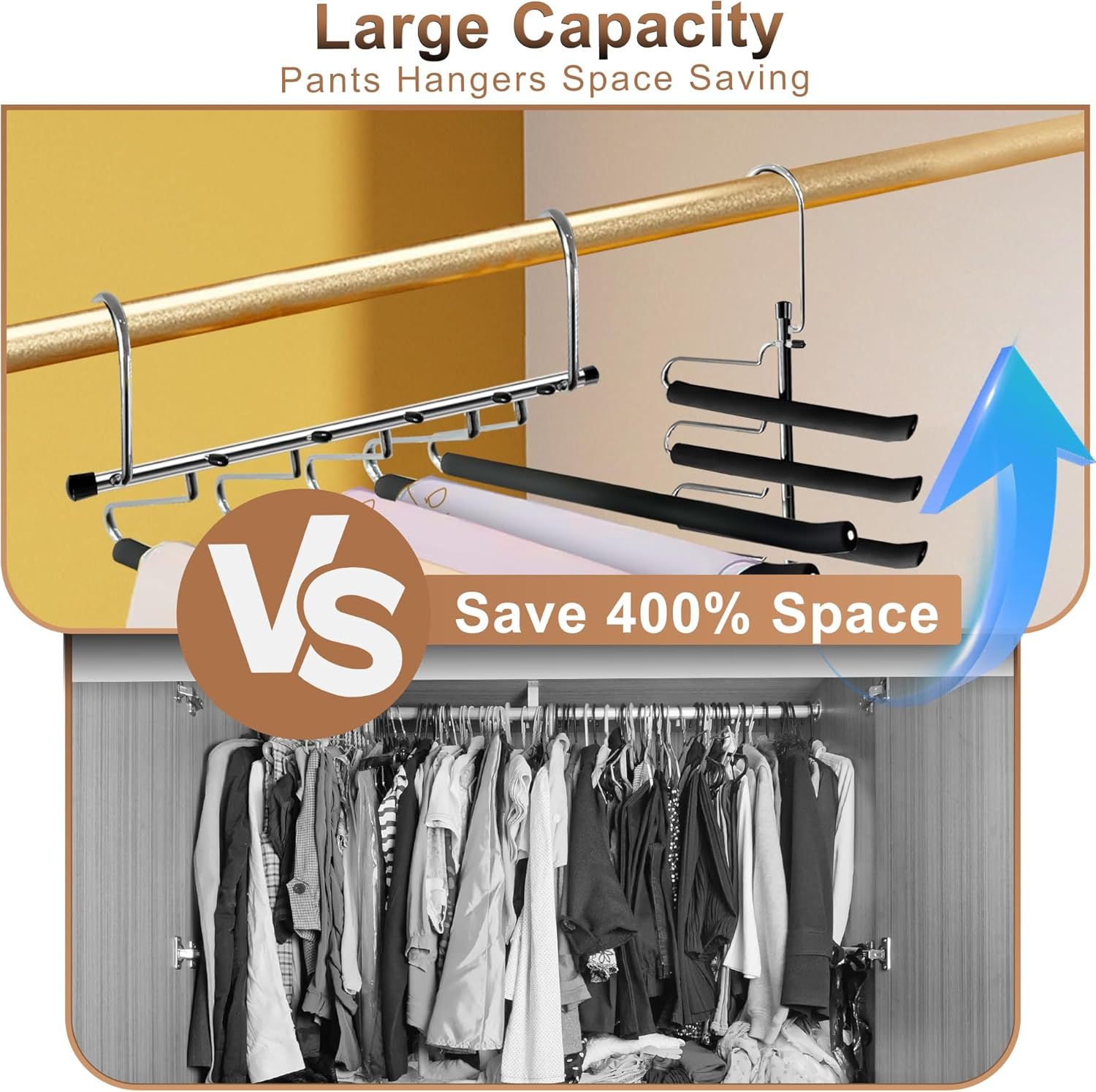 MEILANHUI Pants Hangers Space Saving, 2 Pack Closet Organizer and Tie Hangers for Men 5 Tier Stainless Steel Anti-Slip Space Saving Hangers for Clothes Pants Scarf Jeans Leggings Trousers - Clothe Hanger image number 4