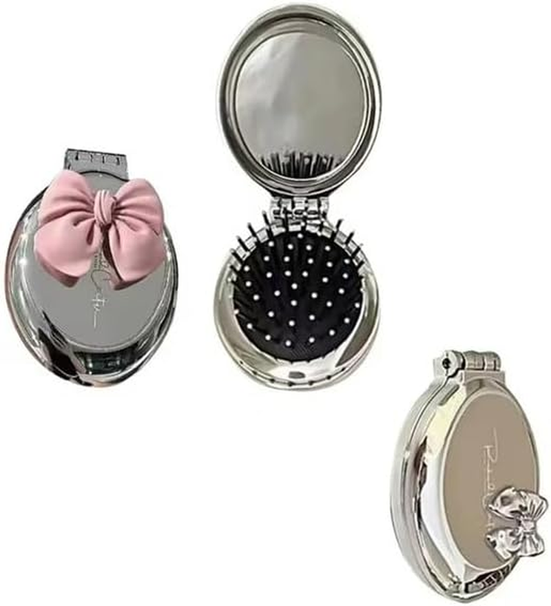 Folding Hair Brush with Pocket Mirror, 3Pcs Travel Size Folding Hair Comb with Pocket Mirror, round Mini Compact Massage Comb Folding Hair Brush with Mirror image number 4