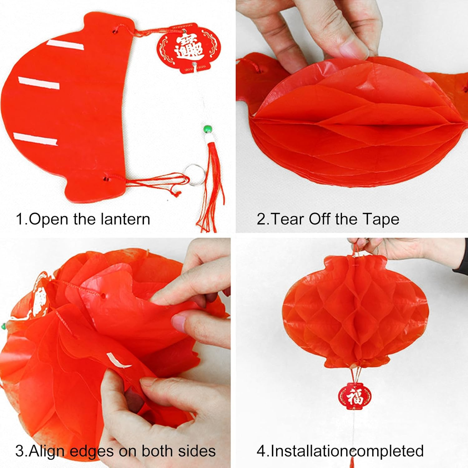 Chinese Lanterns, Plastic Paper Lantern, Red Hanging Lanterns, Red Lanterns, Red Paper Lanterns, Foldable Waterproof for Chinese Spring Festival Festive Decoration, Pack of 15 image number 1