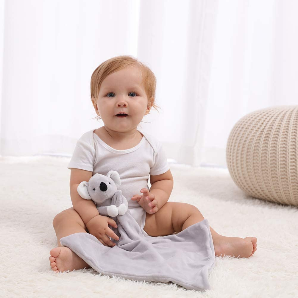 Apricot Lamb Stuffed Animals Security Blanket Gray Koala Infant Nursery Character Blanket Luxury Snuggler Plush (Gray Koala, 14 Inches) - Sn-Pig image number 6