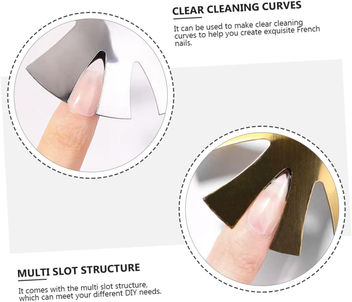 Minkissy 3Pcs Stainless Steel Crystal Nail Art Template French Tip Nails Guide DIY Manicure Art Trimmer Kit image number 4