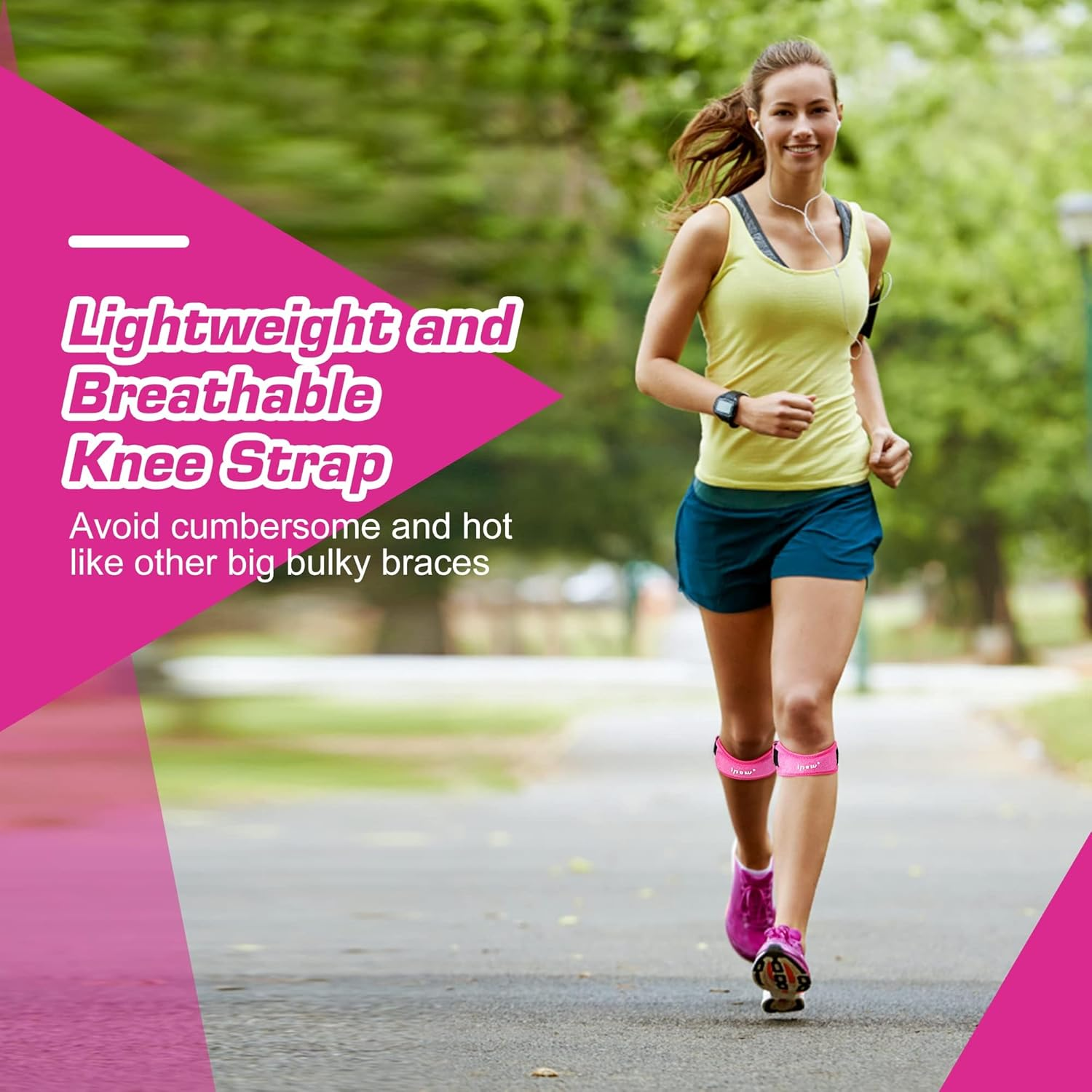 2PCS Knee Pain Relief & Patella Stabilizer Knee Strap Brace Support for Hiking, Soccer, Basketball, Running, Jumpers Knee, Tennis, Volleyball & Squats (Pink, One Size) image number 5