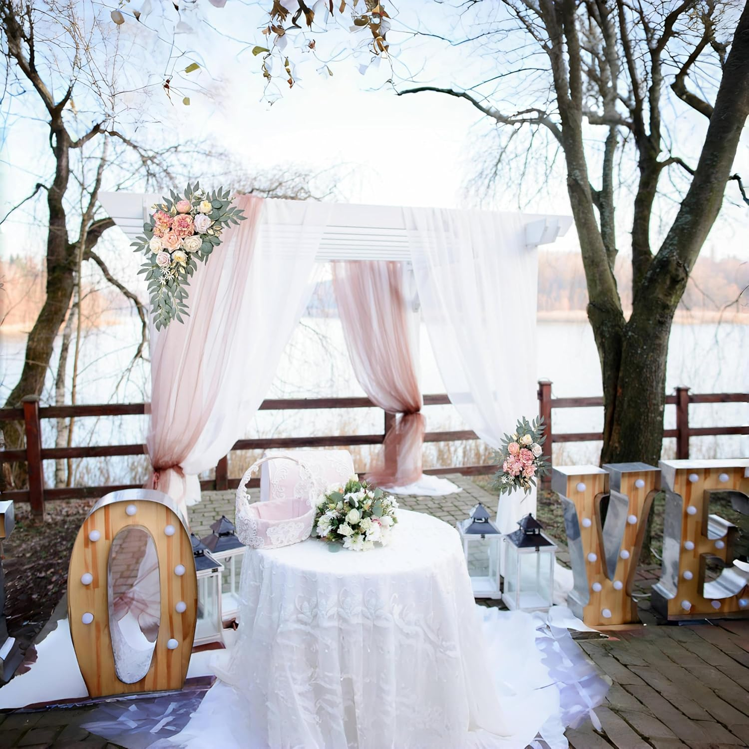 Artificial Flowers Silk Upgraded Swag Set for Wedding Arch Anniversary Welcome Sign Celebration Reception Floral Party Engagement Chair Floral Backdrop Decorations (Peach Pink)