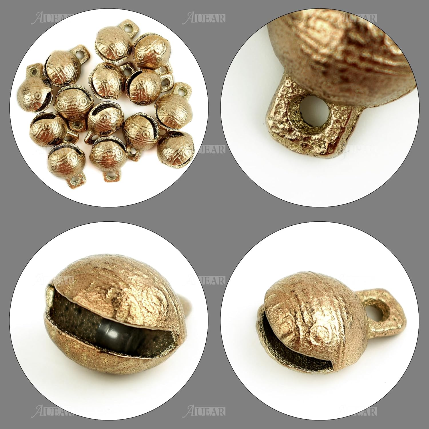 AUEAR, 30 Pack Antique Gold Bells Tibetan Brass Bells Vintage Indian Bells Charms Pendants for Pet Bell Dog Collar Bells Crafting Home Door Decor, Brass image number 2