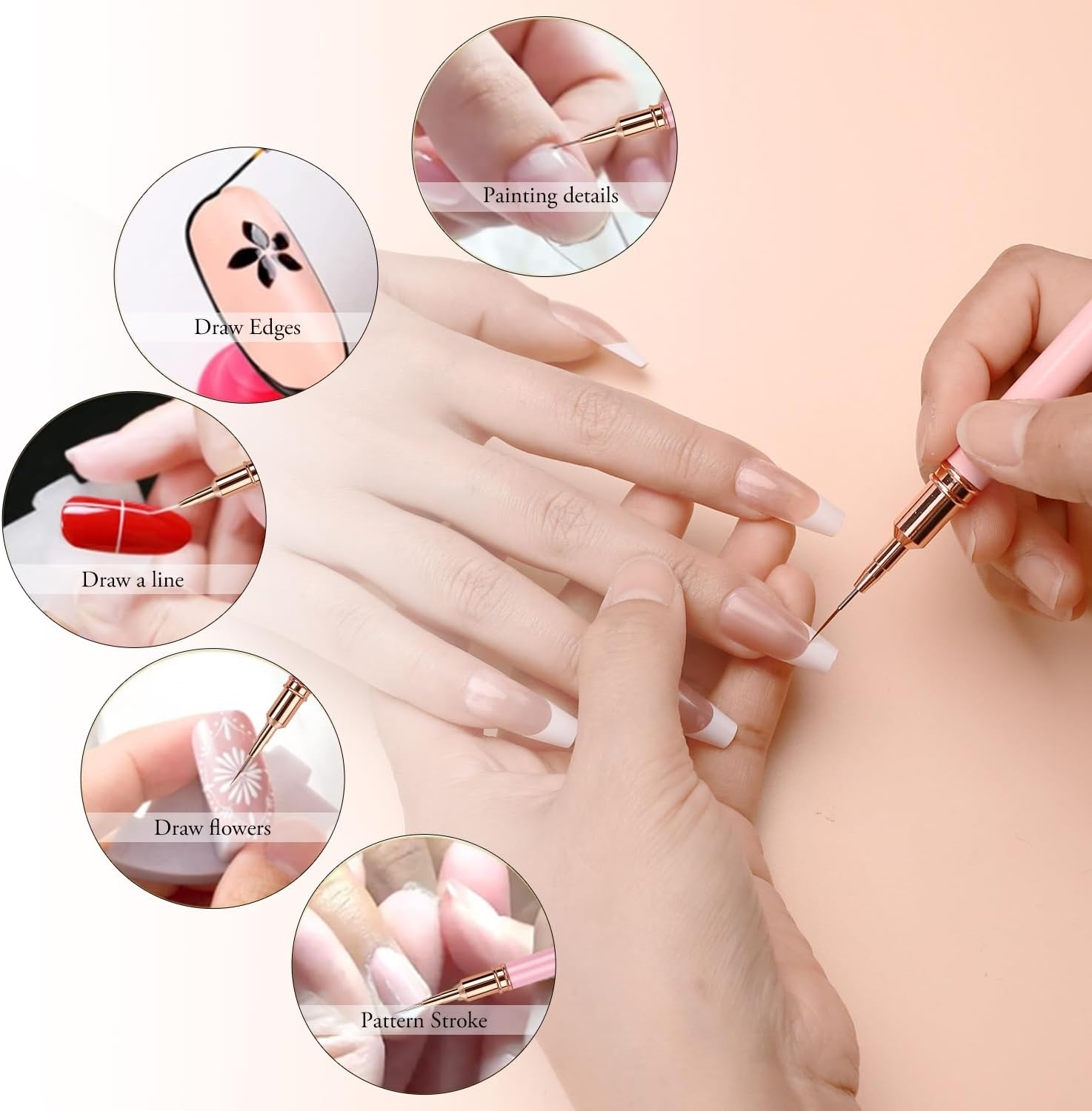 Nail Brush Set - 5 Pieces Fine Brush Nail Art Liner Brush, Professional Nail Art Brush Fineliner, Brush for Gel Nails, Nail Design Brush for Acrylic Fingernails Nail Drawing Line - Purple (3) image number 4