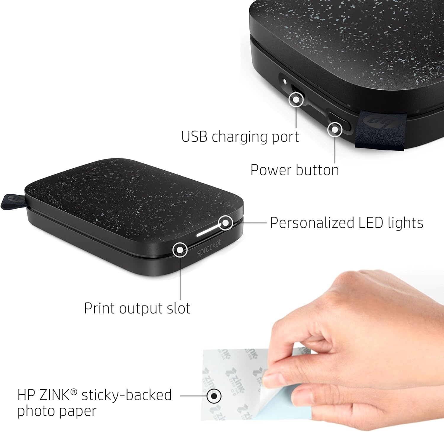 HP Sprocket 2X3 Instant Smartphone Photo Printer - Portable Color Wireless Mobile Printer - Zink Sticky-Back Photos - Print from Compatible Ios & Android Devices with Bluetooth W/App - Black image number 5