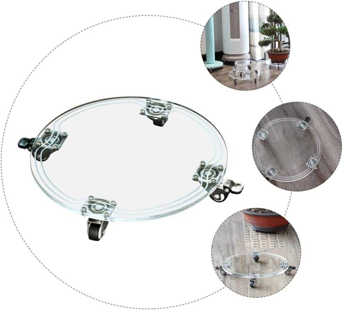 HANABASS Acrylic Moveable Flowerpot Tray with Wheels 26Cm &ndash; Plant Pot Holder Caddy for Indoor Outdoor Gardening Plant Storage and Mobility image number 4