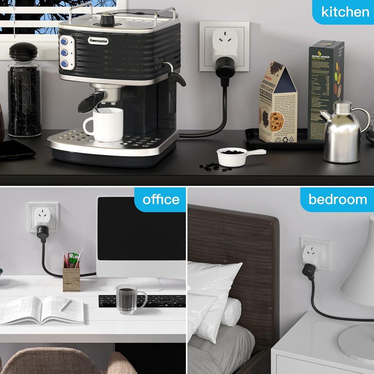 HITRENDS 2 PCS Double Adapter, Outlet Extender, Power Board Australia with No Surge Protector, Multi Plug, Travel Adapter, Cruise Essentials for Home, Hotel, Bedroom image number 4