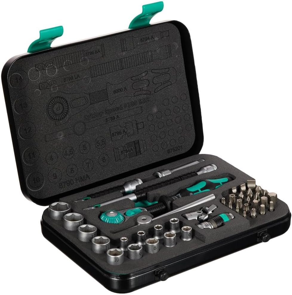 Wera 003533 8100 SA 2 Zyklop Ratchet Metric Socket Wrench 42 Piece Set, 1/4 Inch Drive
