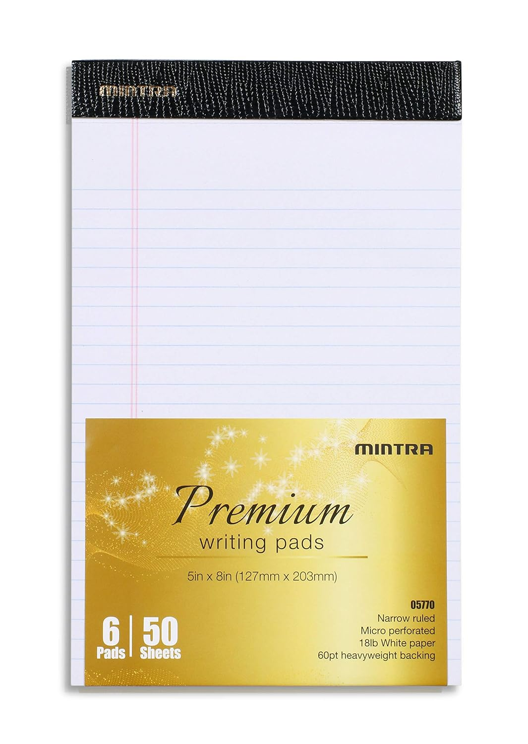 Mintra Office Legal Pads - ((Premium White 6Pk, 5In X 8In, Narrow Ruled)) - 50 Sheets per Notepad, Micro Perforated Writing Pad, Notebook Paper for School, College, Office, Professional image number 3
