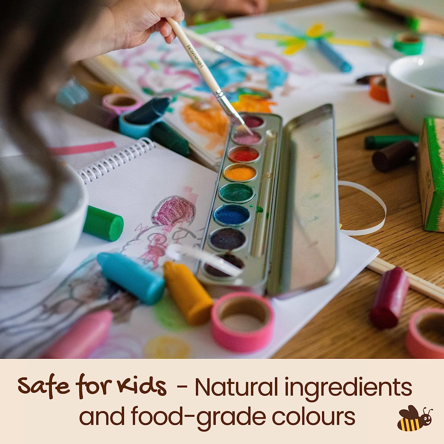 Honeysticks Non Toxic Watercolour Paint Set for Kids and Toddlers - 8 Vibrant Colours with Brush - Natural and Food Grade Ingredients - Child Safe Art Supplies - Great Gift Idea image number 2